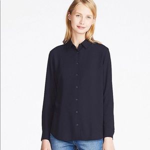 Uniqlo Rayon Long Sleeve Button Down Blouse